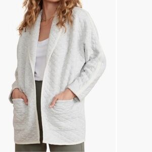 Marine Layer Quilted Open Front Jacket Cardigan in Heather Gray